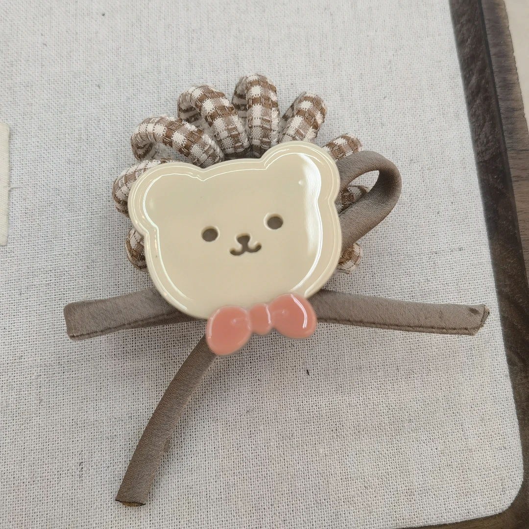 A001卡其色格子小熊电话线发绳