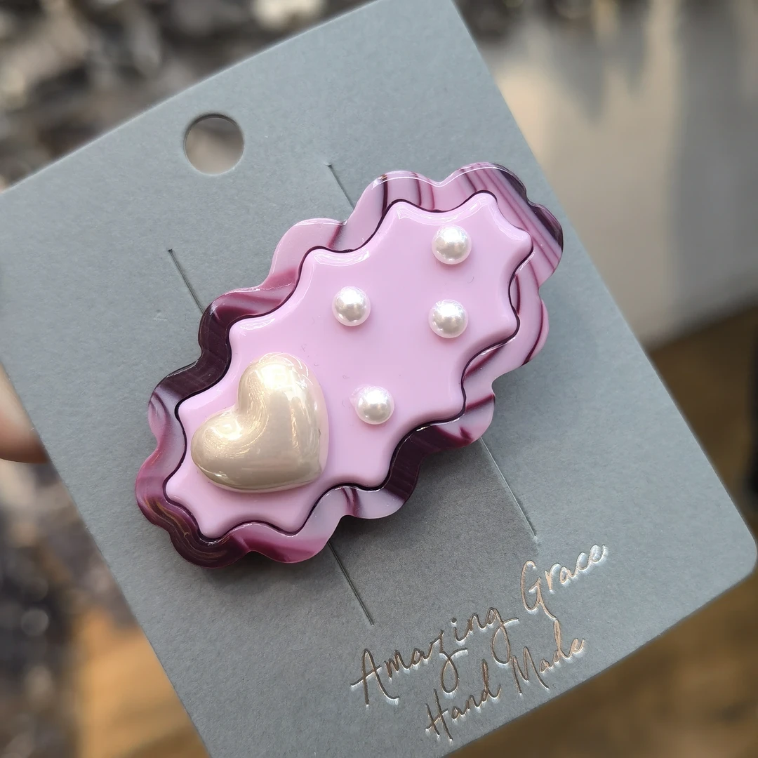 B908紫色云朵爱心珠边夹