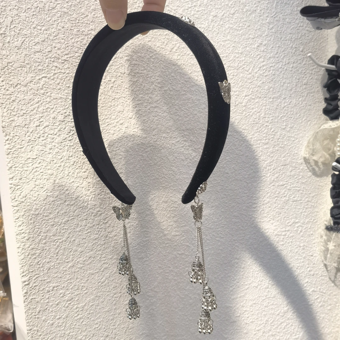 B685黑色绒绒蝴蝶流苏发箍