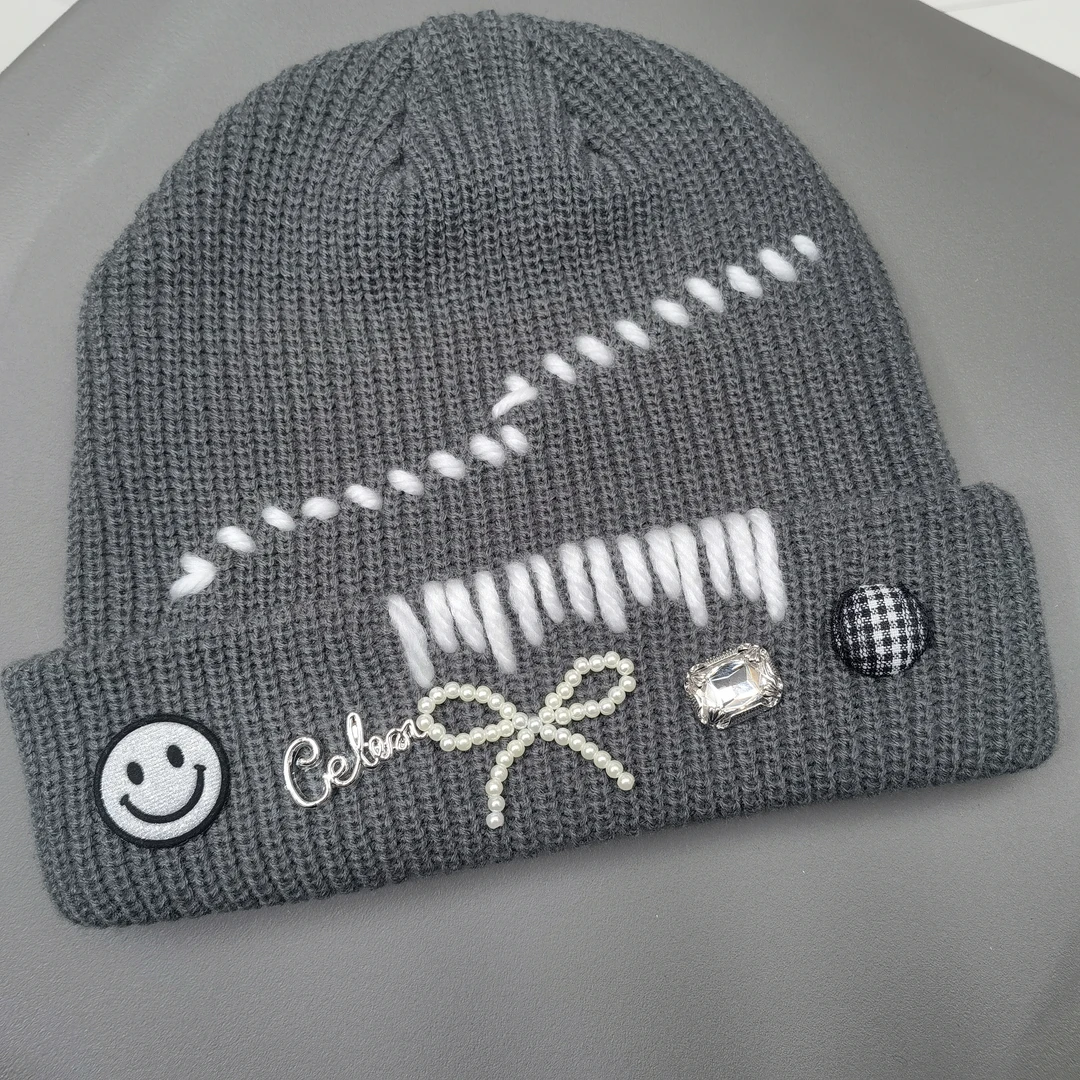 MZ-50蝴蝶结笑脸闪闪灰色帽子