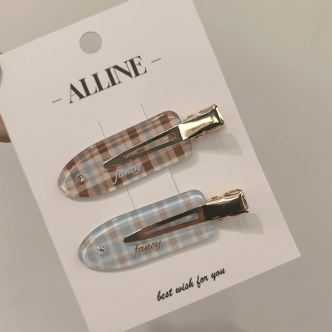 A861(满9.9包邮)蓝色格子无痕夹一对