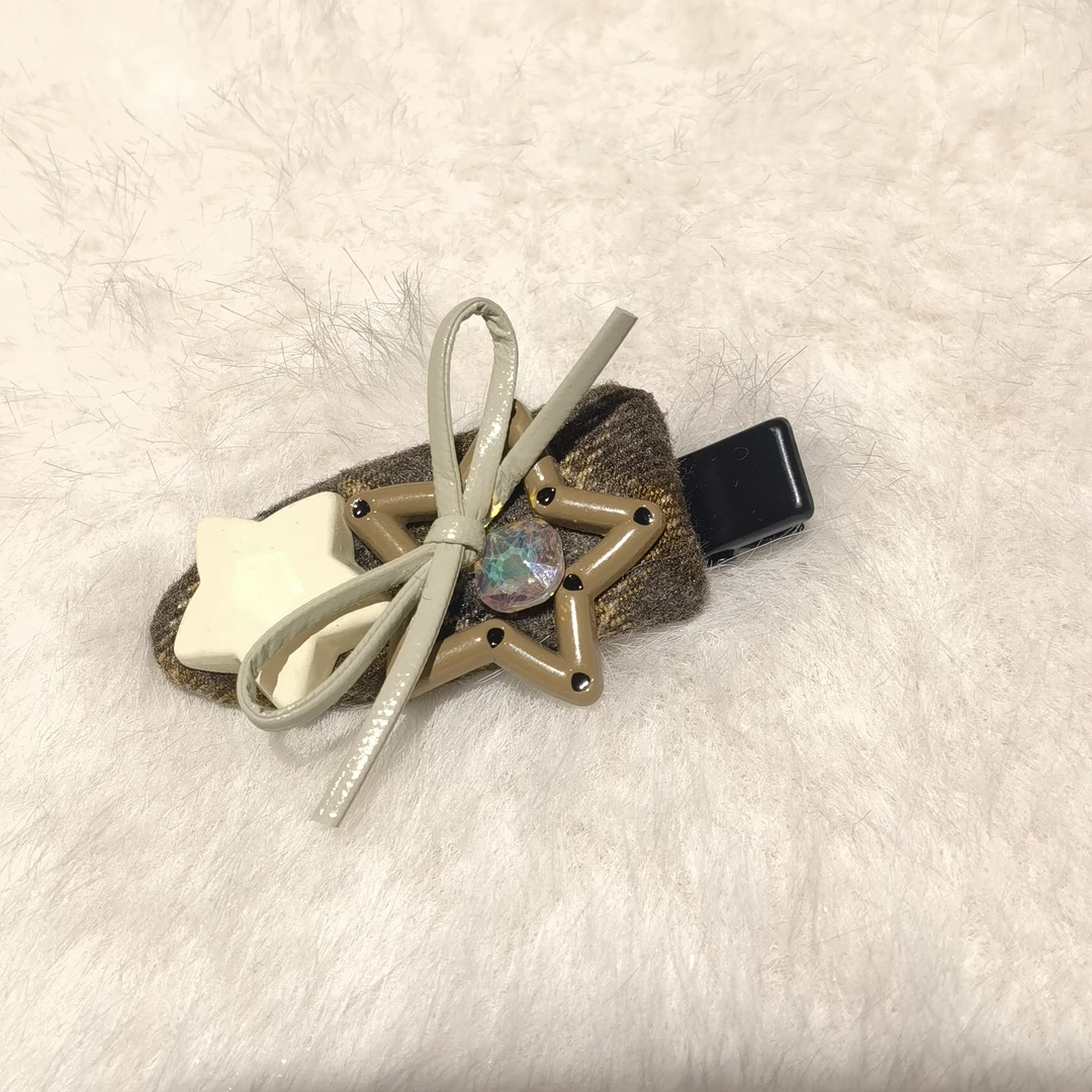 A906咖色蝴蝶结星星小铲子边夹