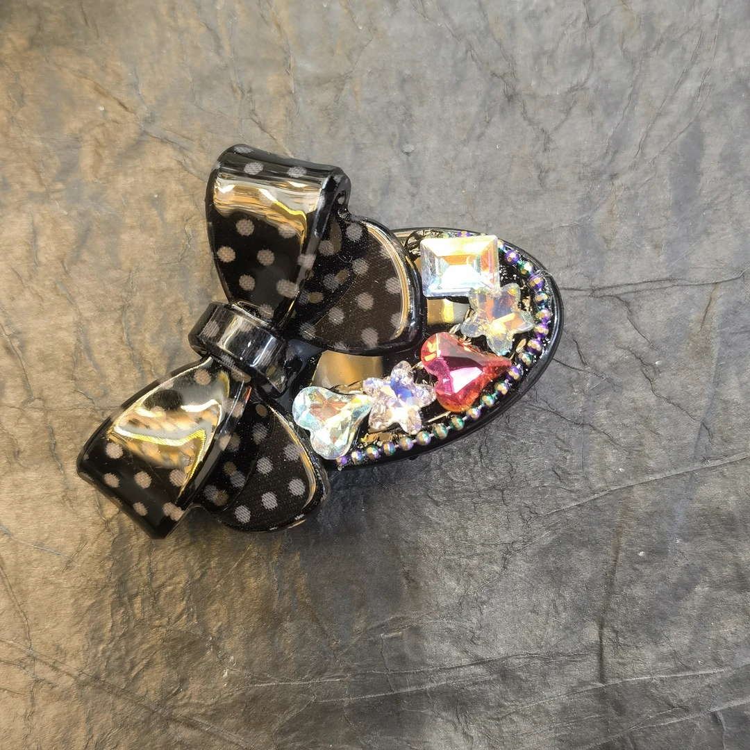 B527黑色波点蝴蝶结水水泡菜款边夹