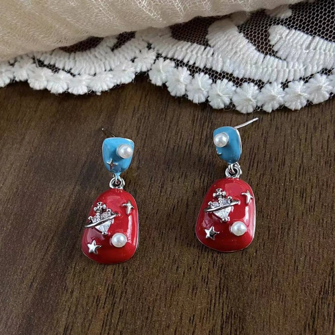 铜合金珐琅耳饰 A486红蓝色星星耳钉耳饰