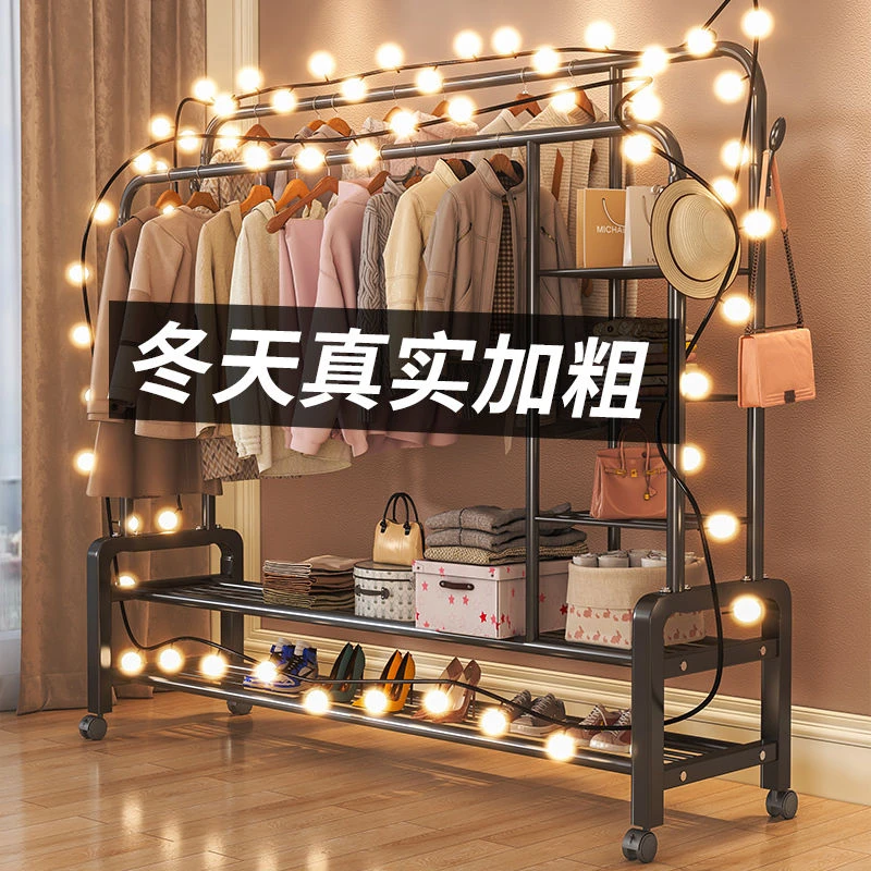 简易晾衣架落地家用折叠卧室双杆室内晾衣杆挂衣架立式晒衣服架子