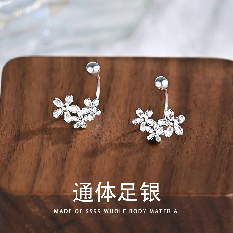 足银耳饰 简约花花耳环女时尚百搭小众设计感拧螺丝花朵S999银