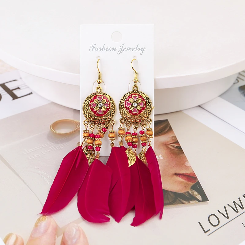 新疆舞蹈服舞台演出表演配饰混搭羽毛耳环