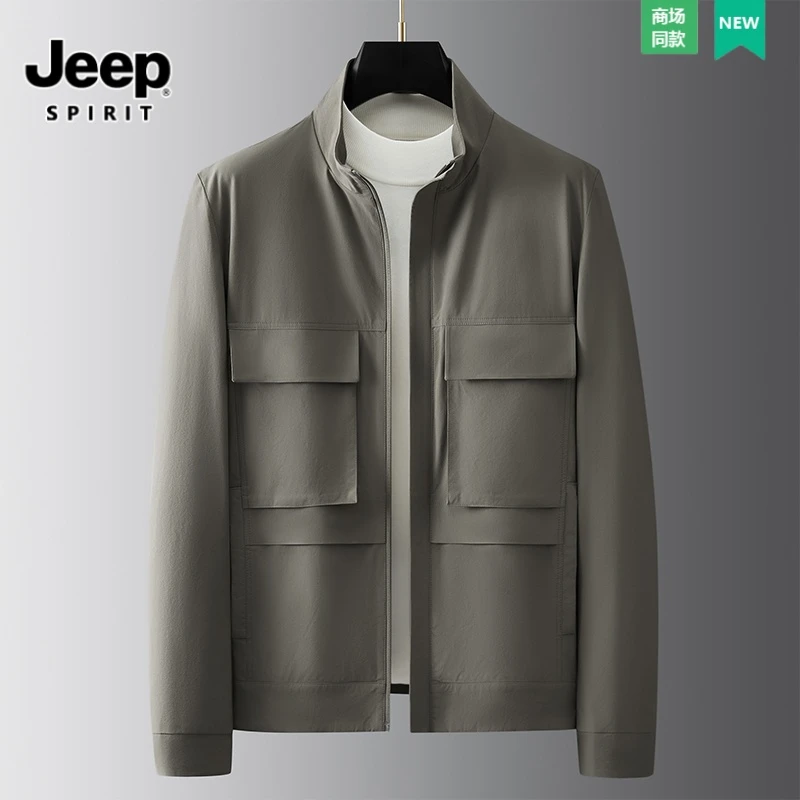 JEEP吉普春秋季新款男士时尚大码夹克宽松立领休闲防风外套潮流