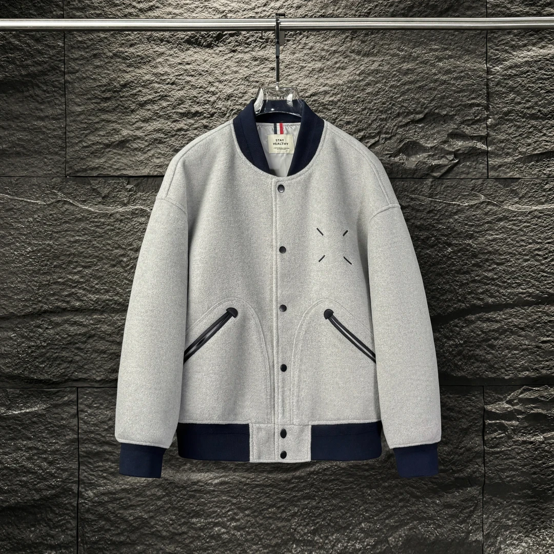 现货绵羊毛男装秋季短款夹克时尚百搭休闲外套潮流上衣