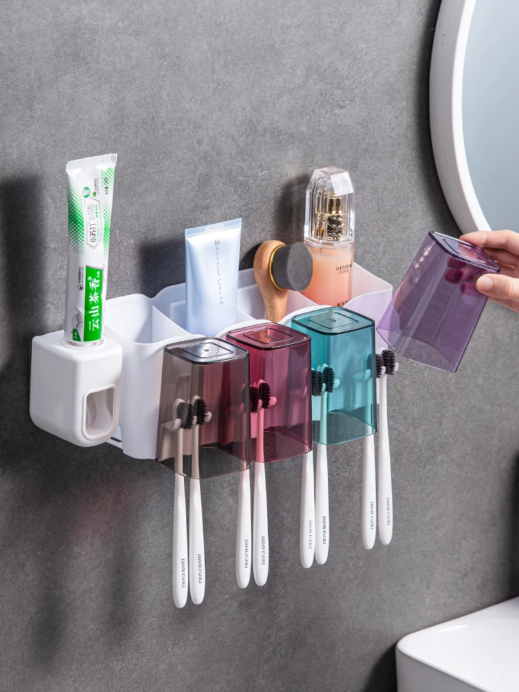 家用壁挂式牙刷置物架卫生间漱口杯免打孔洗漱杯刷牙杯牙膏器套装