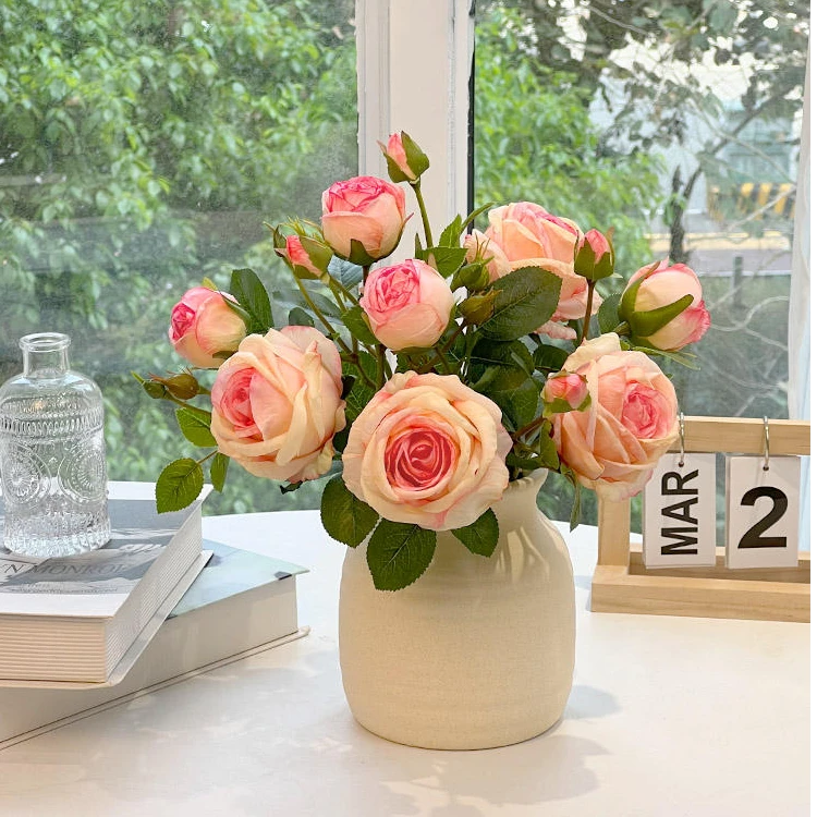 玫瑰花假花仿真花轻奢高档装饰花卉客厅餐厅干花餐桌逼真花艺摆件