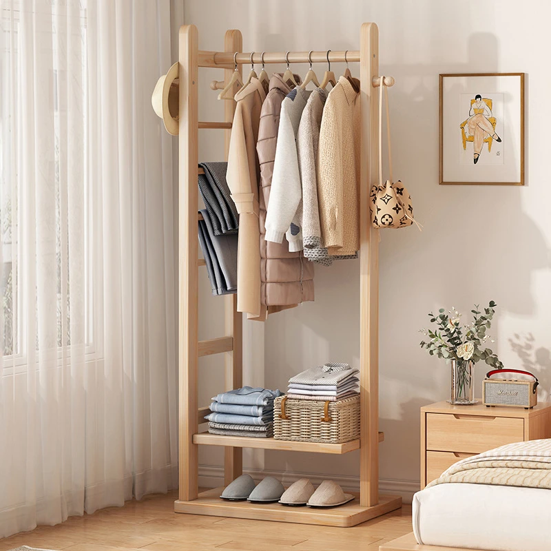 实木衣架落地多功能衣帽架卧室挂衣架大容量收纳衣服架晾衣架