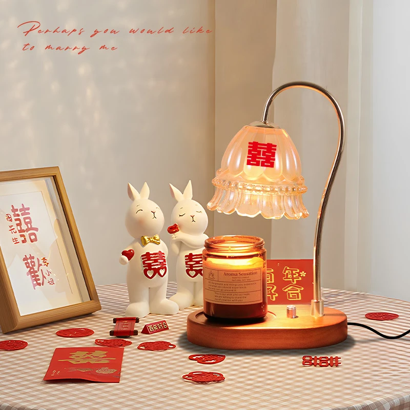 结婚香薰灯床头灯婚房陪嫁灯婚庆红色融蜡灯长明灯新婚礼物送新人