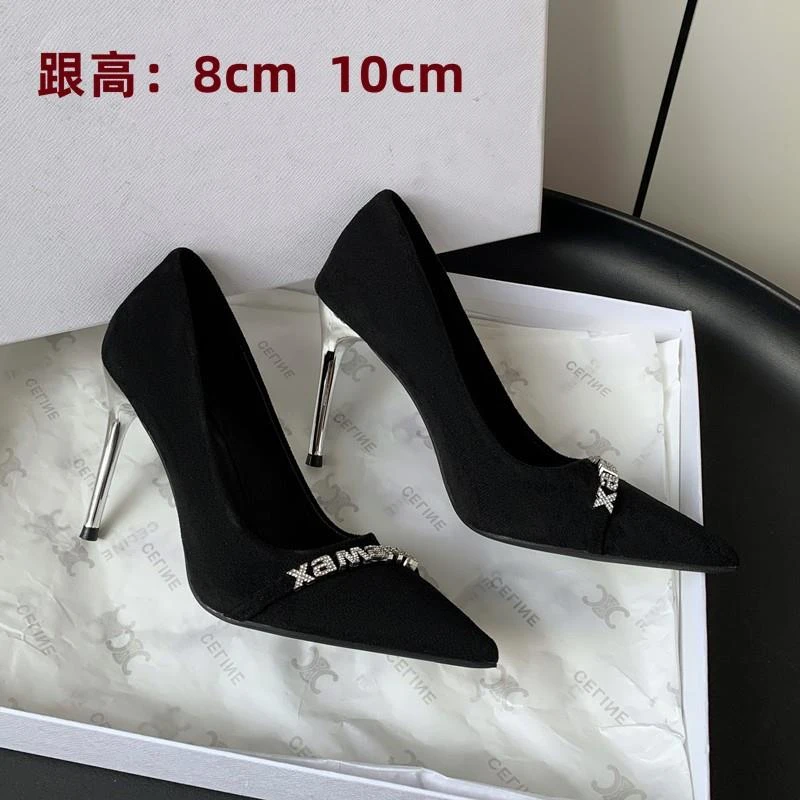 红旗&A10名媛风气质小众时装单鞋女2024新款黑色绒面高级感字母水