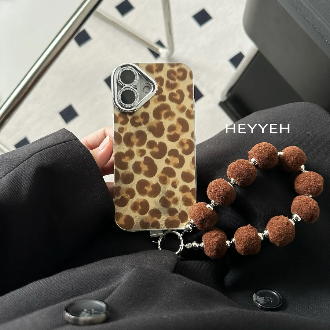 复古棕色豹纹带镜头膜适用iPhone16promax手机壳苹果15防摔14全包