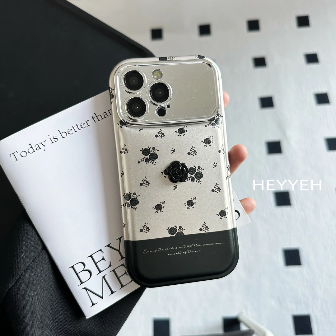 复古小香风撞色黑色碎花适用iPhone15pro苹果14pro max手机壳13