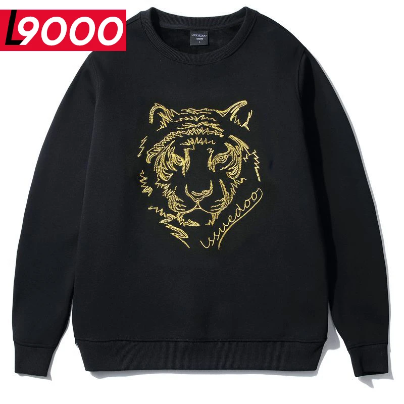 春秋款男装圆领卫衣秋季黑色长袖休闲男装外套秋冬加绒套头上衣潮