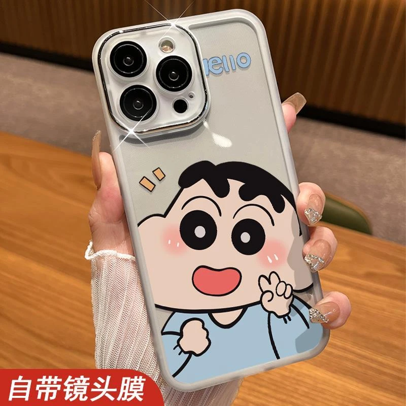 蜡笔小新手机壳适用苹果15透明iphone14自带镜头膜15promax防摔15