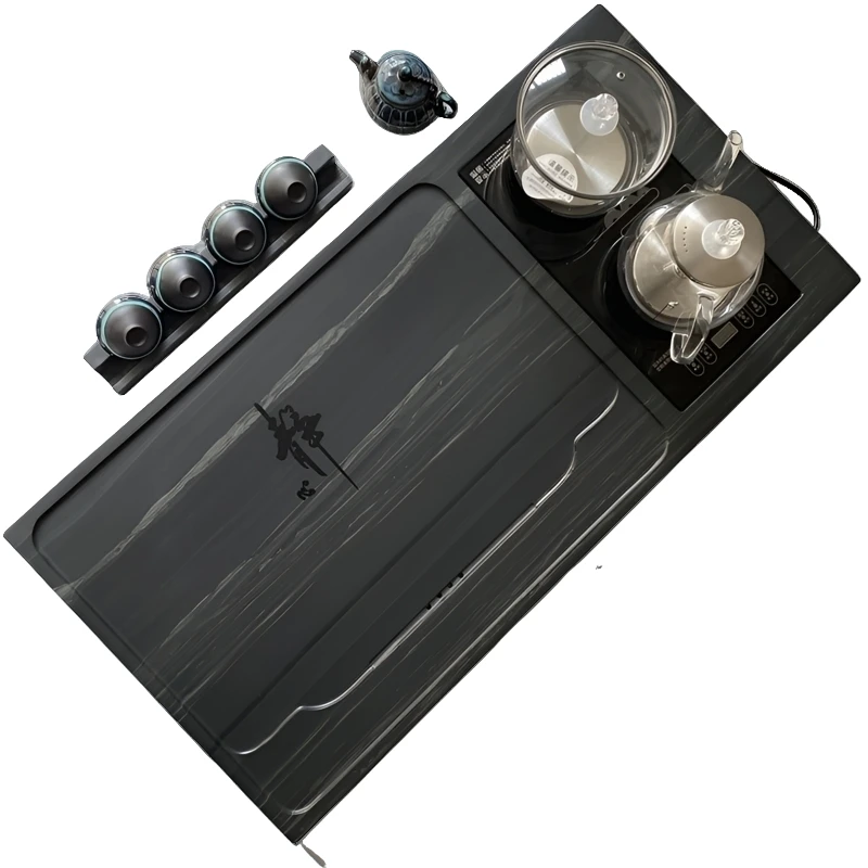 天然石静心极简新中式电炉一体家用餐厅茶桌石茶盘无拼接办公室用