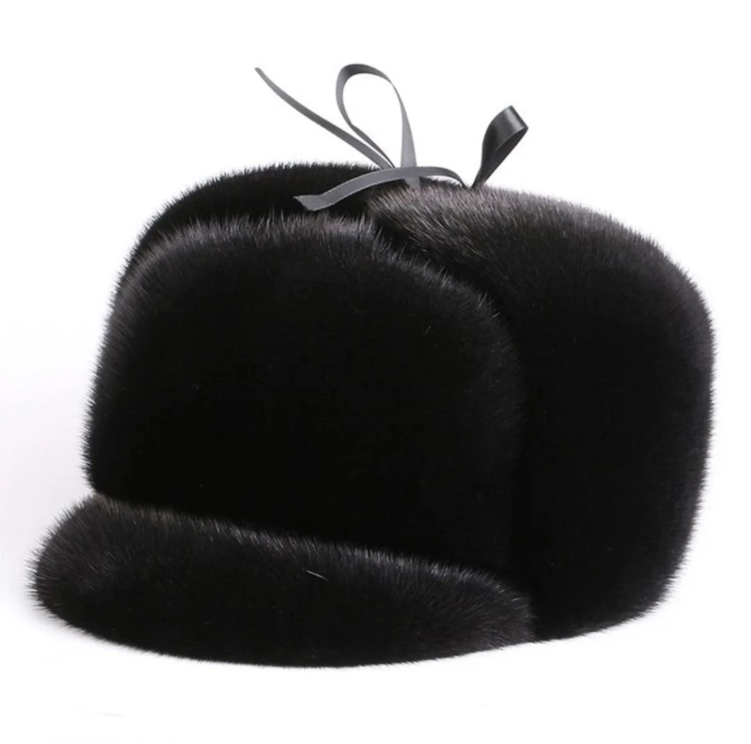 整貂冬季新四军男士中老年加厚护耳水貂帽防寒保暖帽