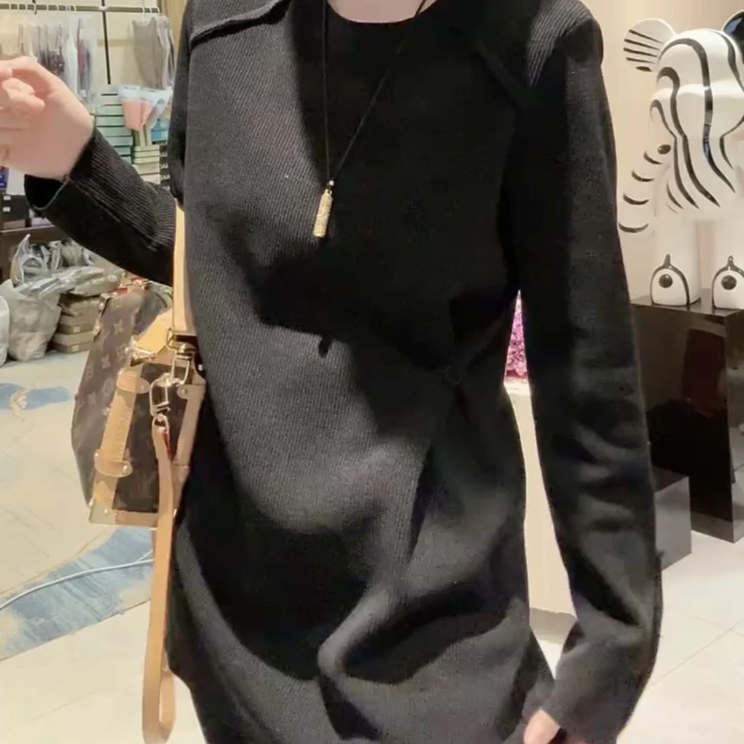 韩系圆领收腰设计感纽扣显瘦中长款上衣女