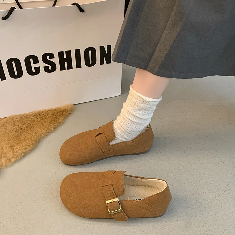 小众设计感复古圆头勃肯鞋女2024夏季新款一脚蹬休闲平底乐福单鞋