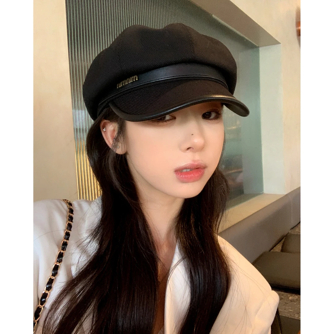 高级感春秋鸭舌帽女日系黑色休闲复古画家贝雷帽显脸小云朵八角帽