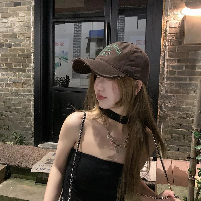 2023新款帽子破边字母棒球帽女韩版春夏季小众穿搭有型出游鸭鸿欢
