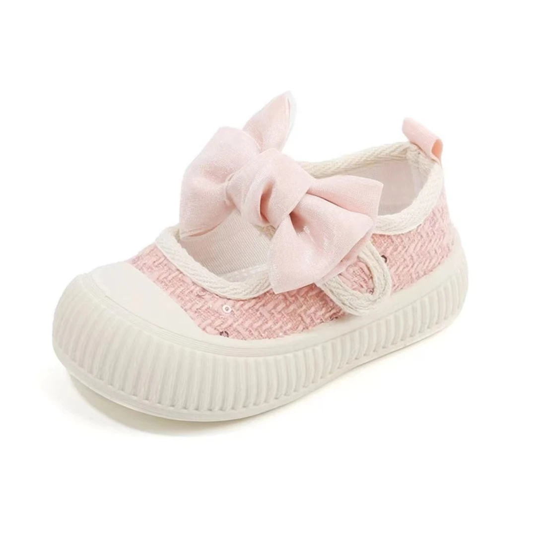 宝宝鞋学步鞋防踢蝴蝶结小童鞋女小童鞋公主鞋透气帆布鞋防滑