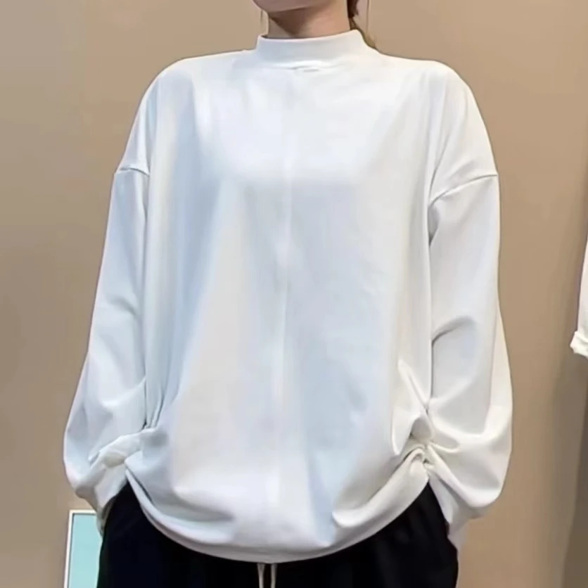 双面绒百搭拼接半高领上衣