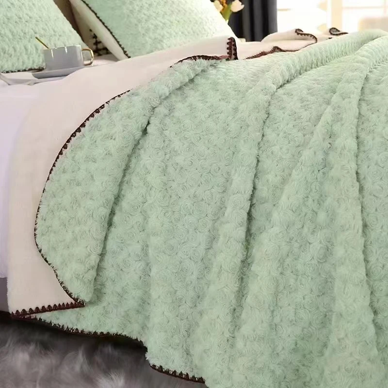200*230CM 薄荷绿玫瑰绒 绒毛毯云毯卧室单层双面盖毯休闲毯加绒