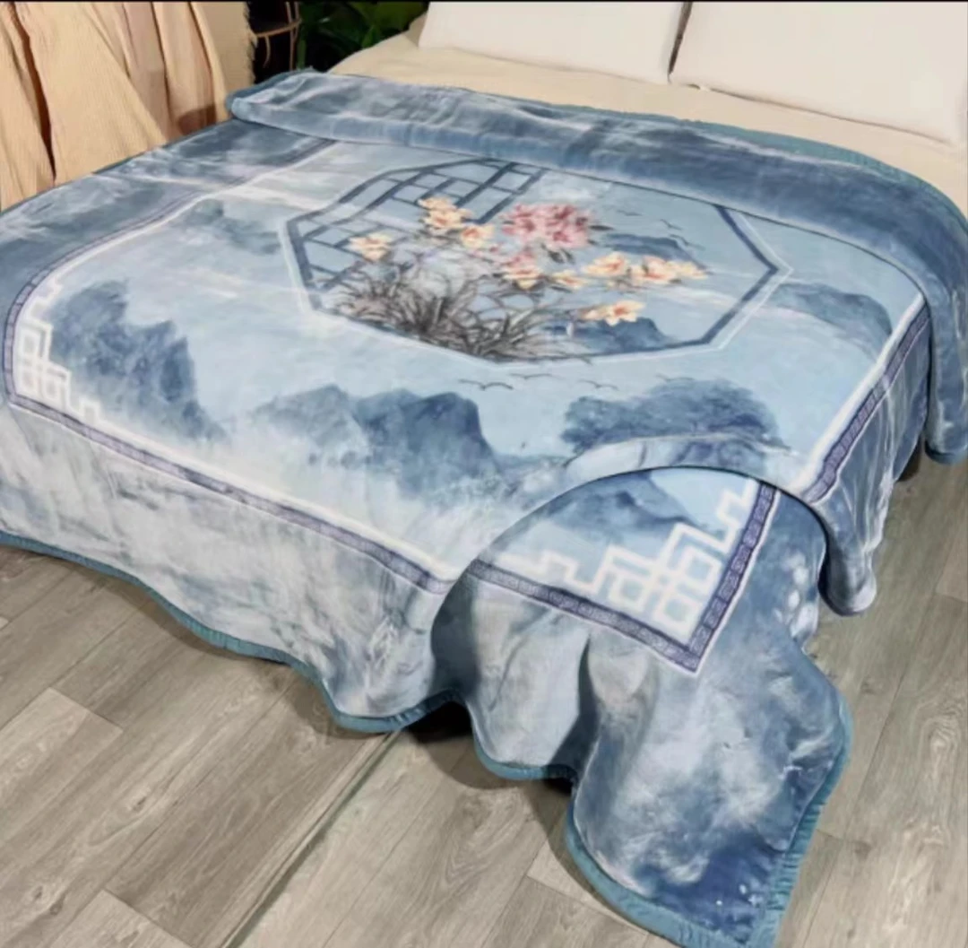 200*230CM 蓝色国风窗花 被套午睡毯多功能卧室加厚绒毛毯