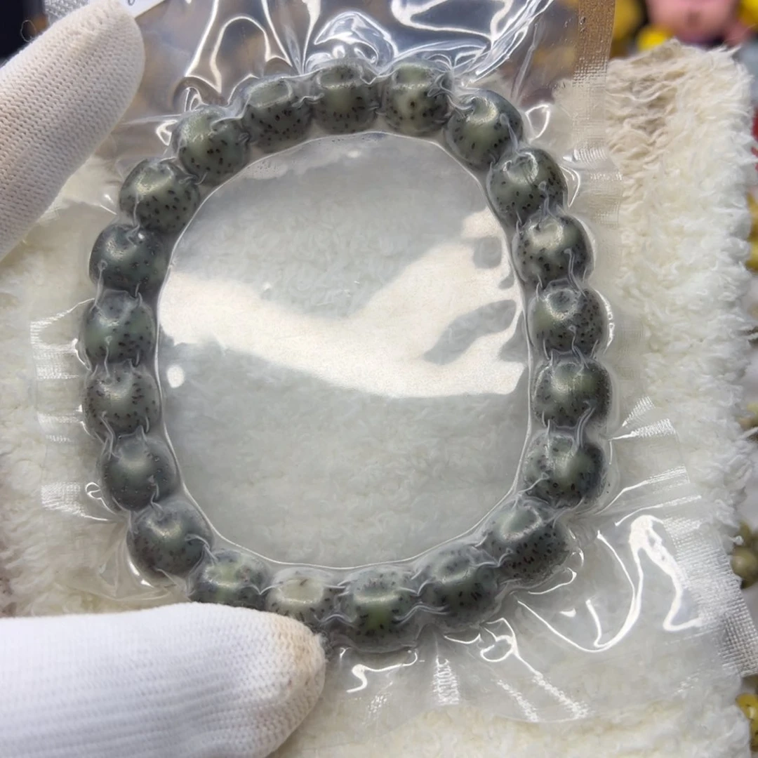星月菩提手串L****.11×10 石玉绿幽灵留白款 同枝果