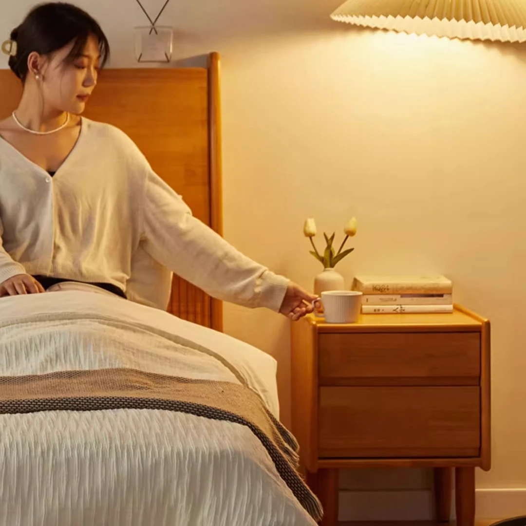 云云佳美全实木床头柜樱桃木色家用收纳柜小型日式整装床边储物柜