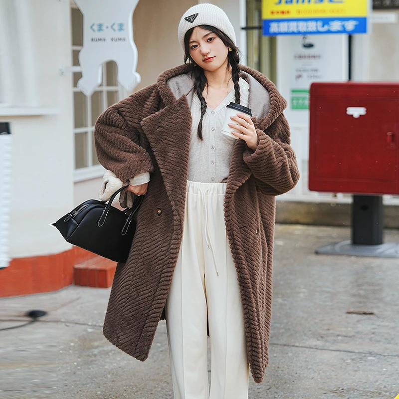 2025年新款皮毛一体仿水貂绒羊羔毛绒毛毛茸茸外套女中长款大衣