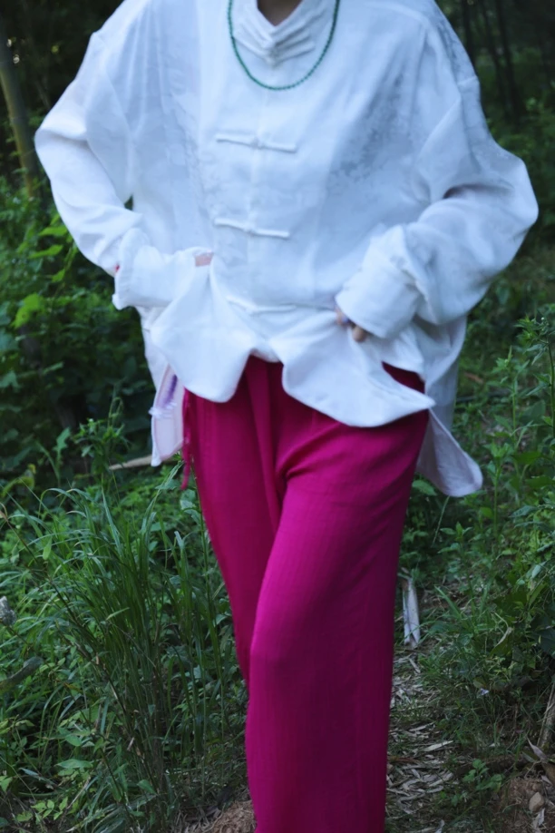 婉莹手工｜雪纺夏季长裤（树莓红