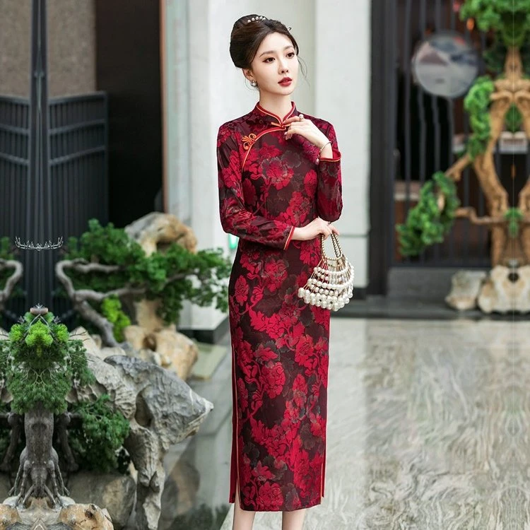 新中式复古旗袍2024秋季新款高贵优雅气质长袖旗袍中年妈妈装