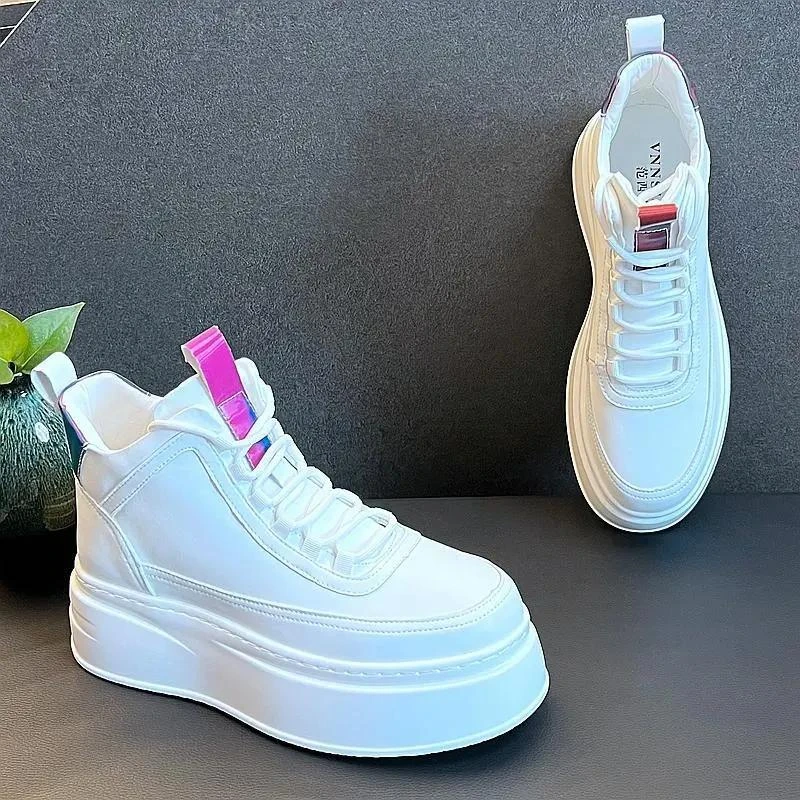 白色高帮鞋男韩版潮流板鞋增高小白鞋男2023新款短靴男士休闲皮靴