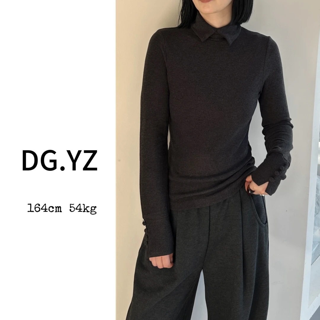 【樱子家】2442F秋冬修身纯色POLO领长袖上衣