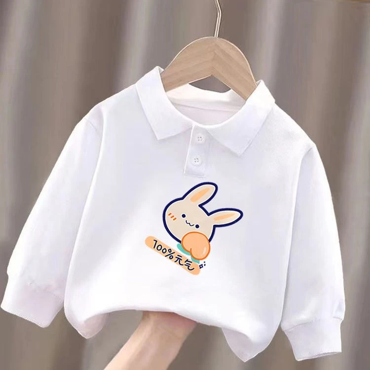 春秋新款100%纯棉翻领长袖吸汗衫学生版男女童时尚宽松速干POLO衫