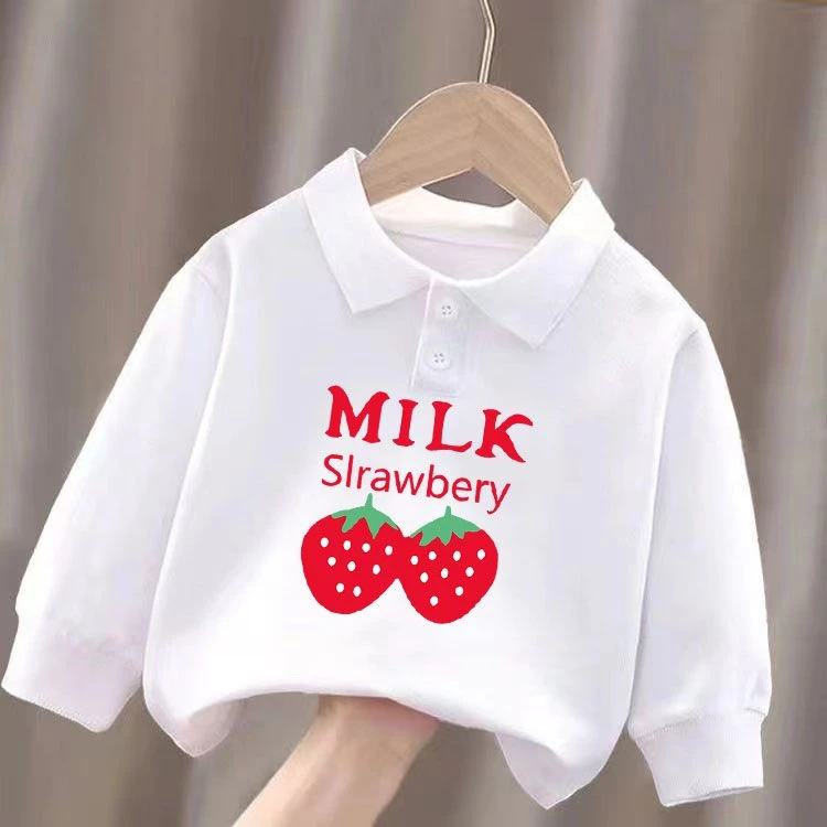 2024新款男女童时尚翻领长袖100%纯棉学生版春秋季休闲内搭POLO衫