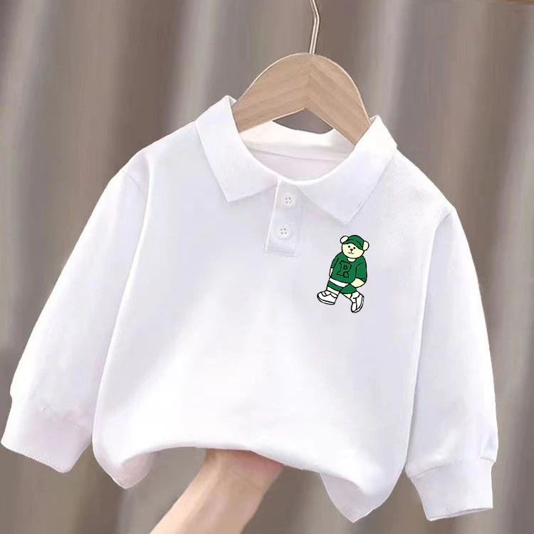 100%纯棉学生版新款POLO衫白色薄款校服上衣POLO衫长袖透气吸汗衫