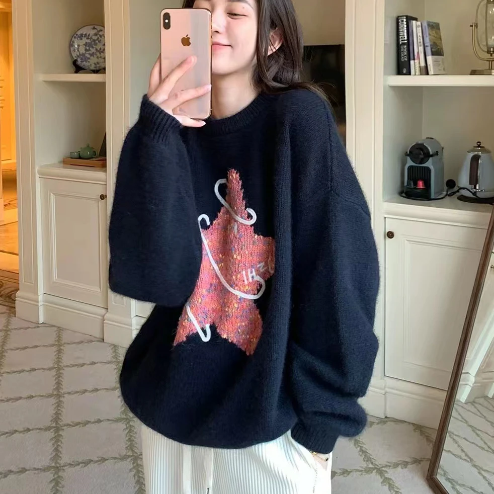 无印心匠圆领+星星 慵懒风&宽松 百搭时尚毛衣 A15273