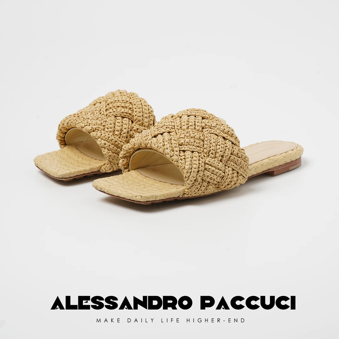AP洛哥25121X  羊皮手工草编制立体蜂窝时尚百搭平底凉拖/拖鞋