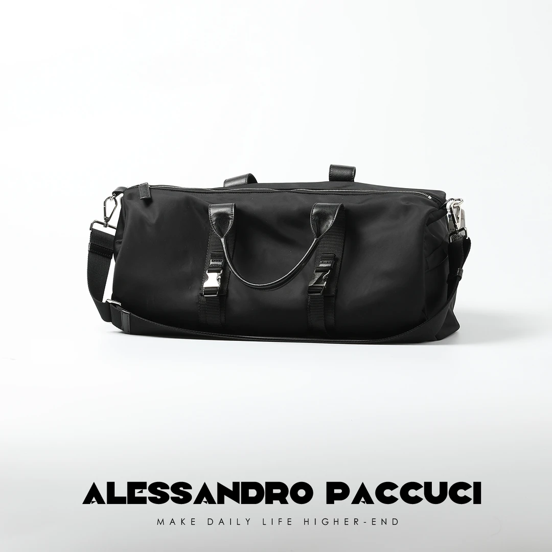 AP洛哥25226X【拓置】头层牛皮+尼龙黑色包包大容量旅行手提包