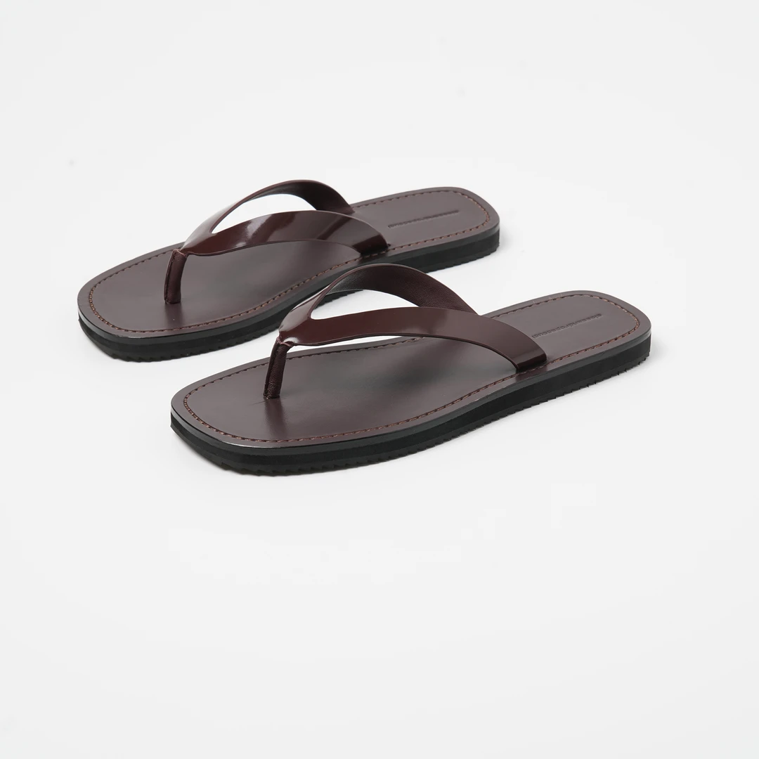 AP洛哥25161X【轻松行】开边珠小牛皮+羊皮方头夹脚百搭凉拖鞋@