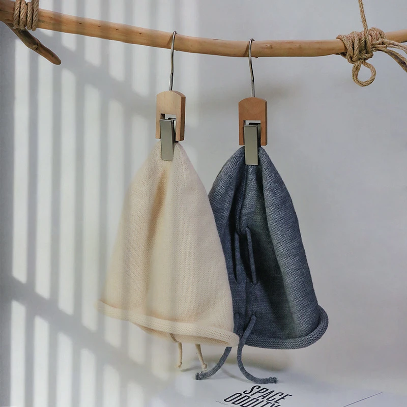 网红堆堆帽女秋冬日系显脸小包头冷帽大头围抽绳卷边针线帽毛线帽