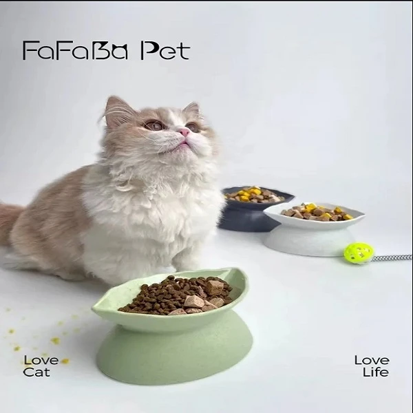 新防陶瓷高脚斜口猫咪饭碗保护颈椎可爱食盆饮水护颈宠物碗防打翻