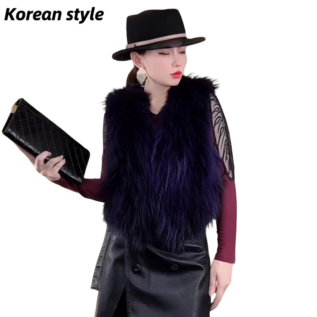 【Korean style】2677A秋冬新款高级感貉子毛马甲时装真毛皮䓍外套