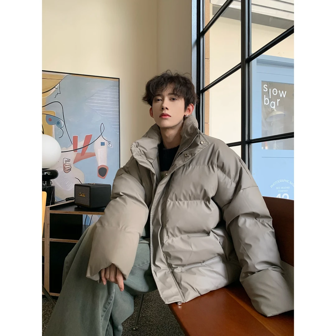 灰色pu皮棉衣棉服外套男冬季高级cleanfit美式潮牌痞帅面包服棉袄